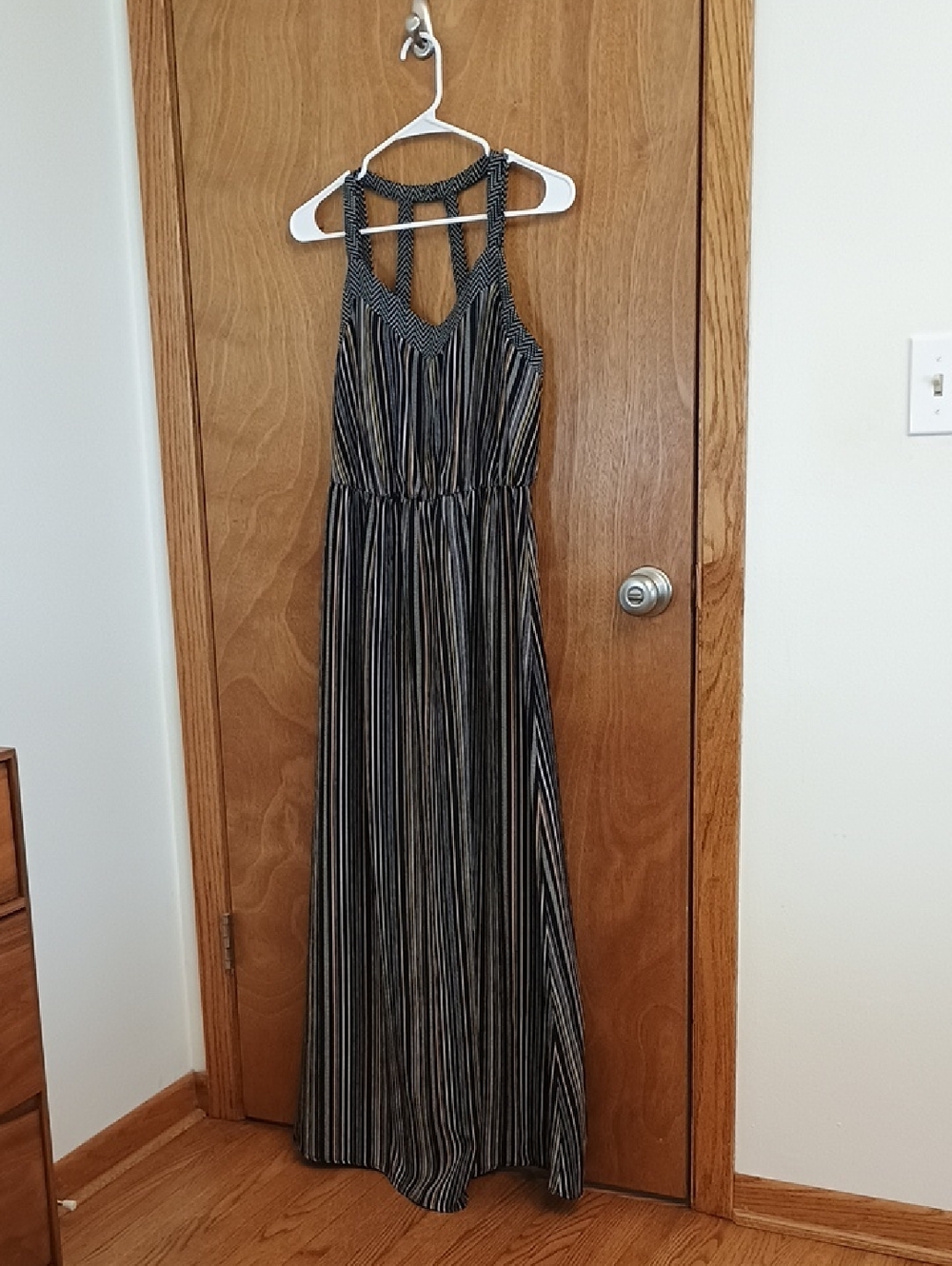 Xhilaration Black and White Striped Maxi Dress with Braided Halter